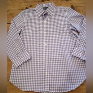 Chaps Classic Women's No-Iron M Purple/White 3/4 Sleeve 100% Cotton Blouse